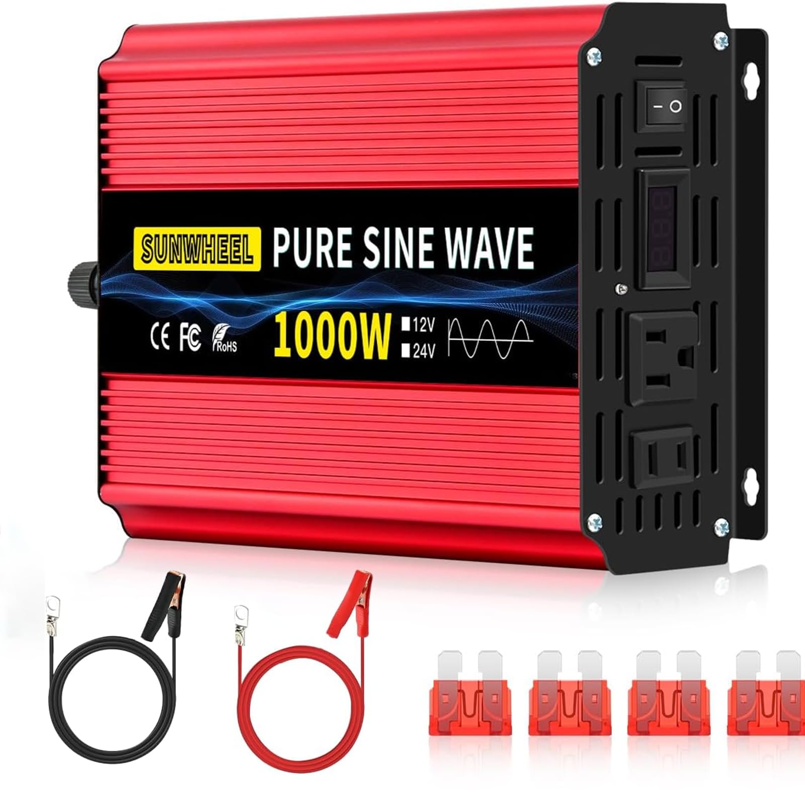 Photo 1 of SUNWHEEL 1000W 24V Pure Sine Wave Inverter, 24V DC to 110V/120V AC Power Inverter for RV?Off Grid?Truck?Power Outage with 2 AC outlets and LCD Display