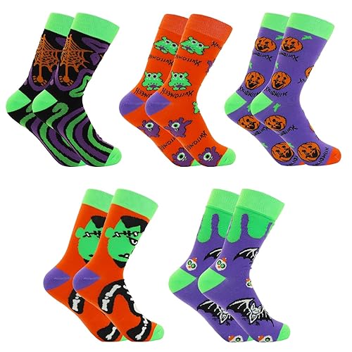 CHEERYMAGIC 5 Pair Funny Halloween Socks for Men Women Teen Boys Girls, Novelty Crazy Funky Dress Crew Socks, Halloween Gifts Stockings Costumes A6-WSLGWTZ
