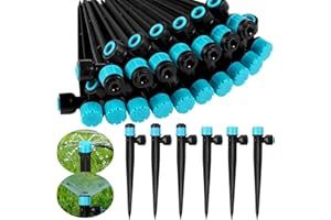 Glooglitter 100 Pcs Drip Irrigation Emitters for 1/4" Tubing 50 Micro Irrigation Emitters Sprayer 50 Adjustable 360 Degree Water Flow Drippers for Garden Irrigation System(Blue, Fast Connect)