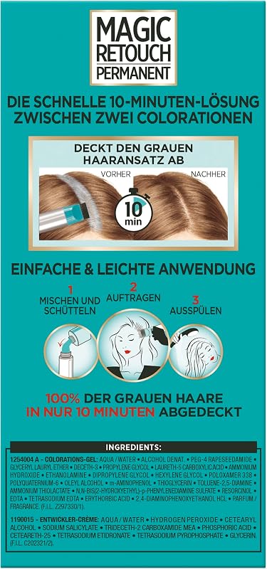 L'Oréal Paris 100% Ansatz-Abdeckung zum Kaschieren grauer Haare, permanente Haarfarbe, langanhaltender Haar Concealer, leichte Anwendung, Magic Retouch Permanent, Nr. 7 Dunkelblond, 1 Stück