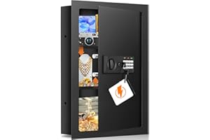 TISKGG 25.6" Tall Fireproof Wall Safe Between Studs 16" Centers, Hidden Wall Safe with Hidden Compartment&2 Removable Shelves, Heavy Duty Wall Mount Safe In Wall Safe Between Studs for Firearms Money Jewelry