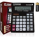 Empire Desk Calculator with Large Key Buttons, 12-Digit Large Eye-Angled Display, Solar &amp; Battery Powered - Basic Calculator for Students, Home and Office Use (Battery Included)