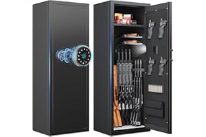 Xyvaly 10-15 Gun Safe, Gun Safe for Rifles and Pistols, Large Rifle Safe, Biometric Gun Safe, Fingerprint Gun Safe for Rifles and Password Lock, Gun Cabinet for Home with Adjustable Shelves