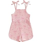 mlpeerw Toddler Girl Clothes Baby Spaghetti Strap Bow Shorts Jumpsuit Ribbed Halter Romper Cute Little Girls Summer Outfits