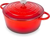 nuovva Enamelled Cast Iron Dutch Oven 6.4 Quart Red Ceramic Lid 28cm