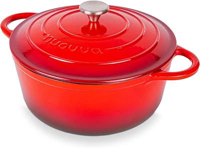 nuovva Enamelled Cast Iron Dutch Oven 6.4 Quart Red Ceramic Lid 28cm