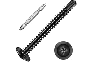 Mywish 100Pcs #10×2" Black Self Tapping Screws for Metal, 410 Black Metal Screw Oxide Stainless Steel Truss Head Self Drilling Screws High-Strength