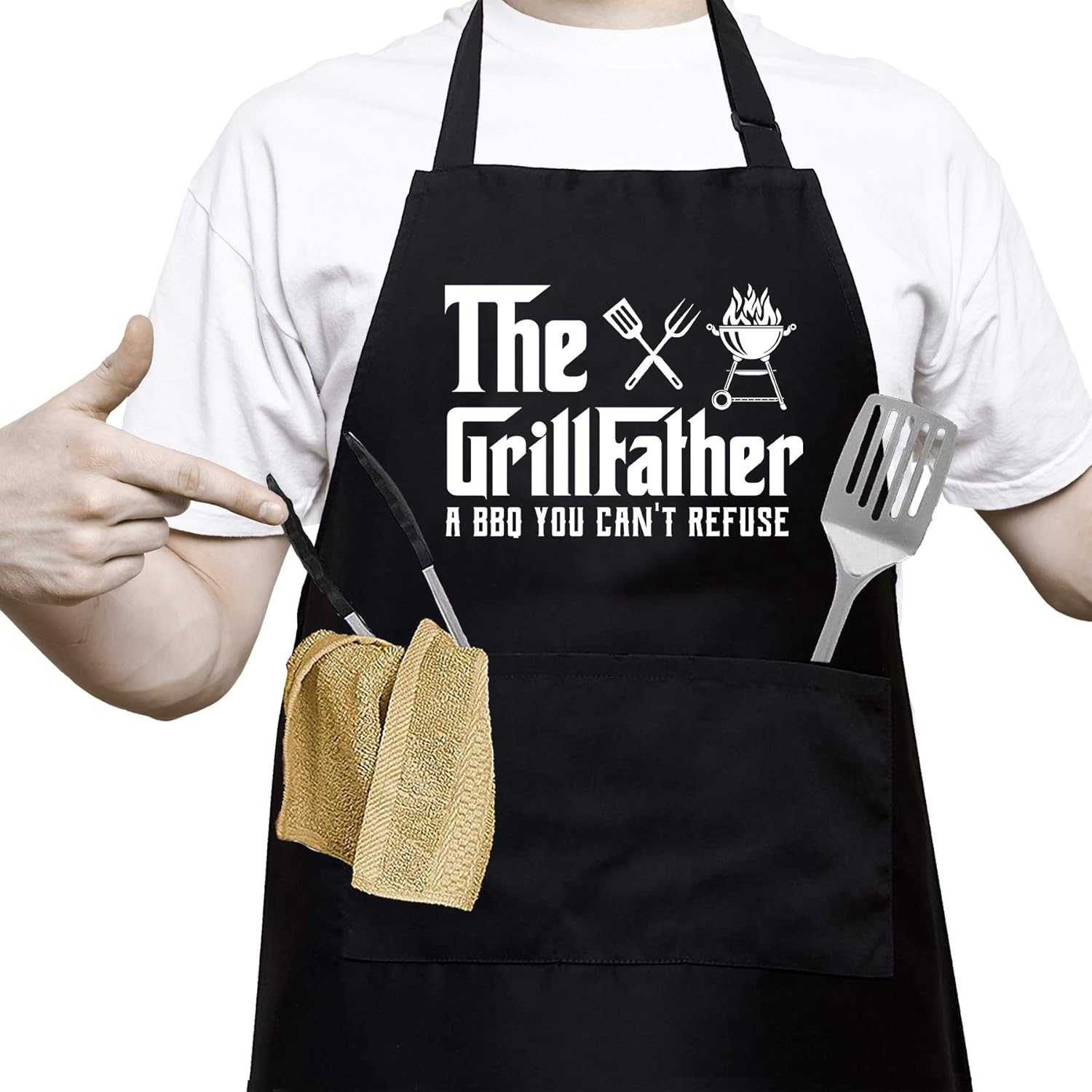 The Grill Father Funny Black BBQ Chef Aprons