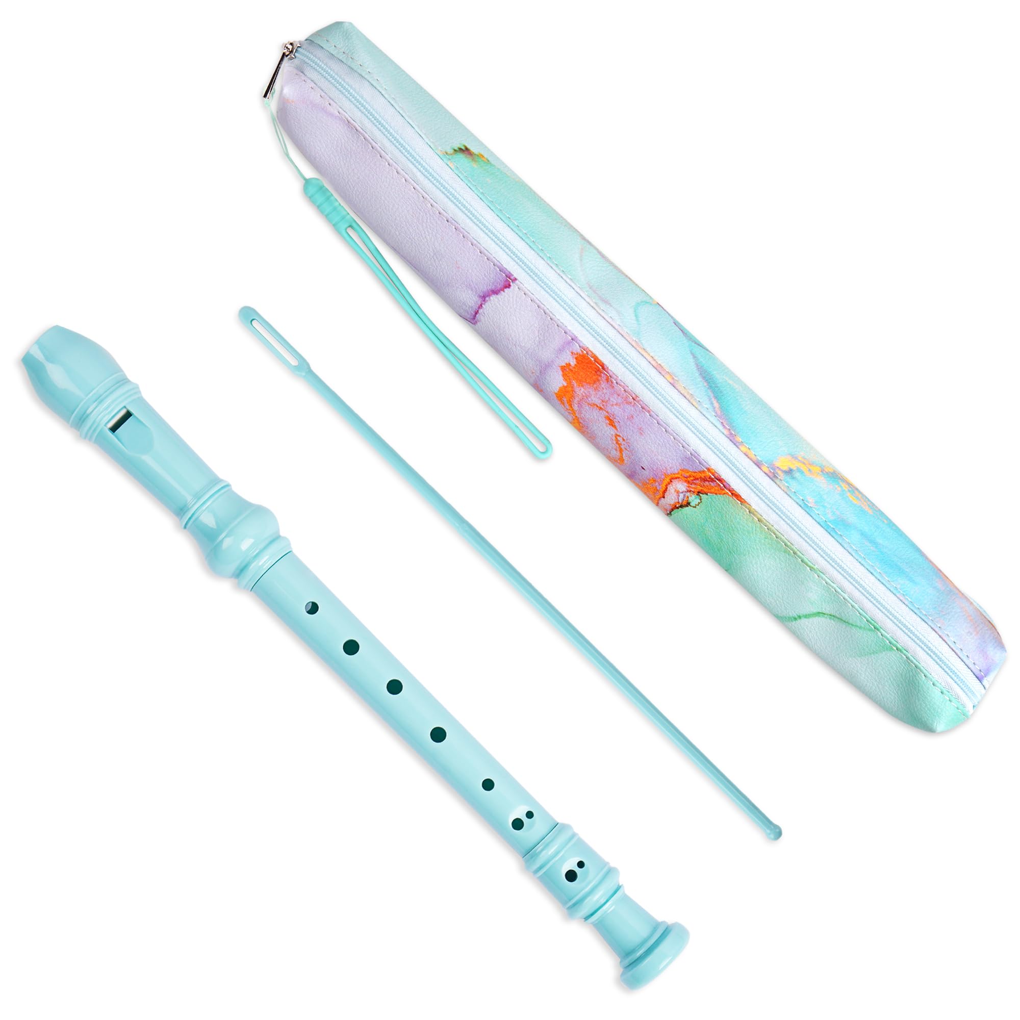 Czzmy Recorder Instrument for Beginner Kids Adults,8-Hole Soprano Descant Recorder Music Flute with Cleaning Rod & Case Bag For School Student Home Entertainment(2-Blue Green Splash-ink-2)