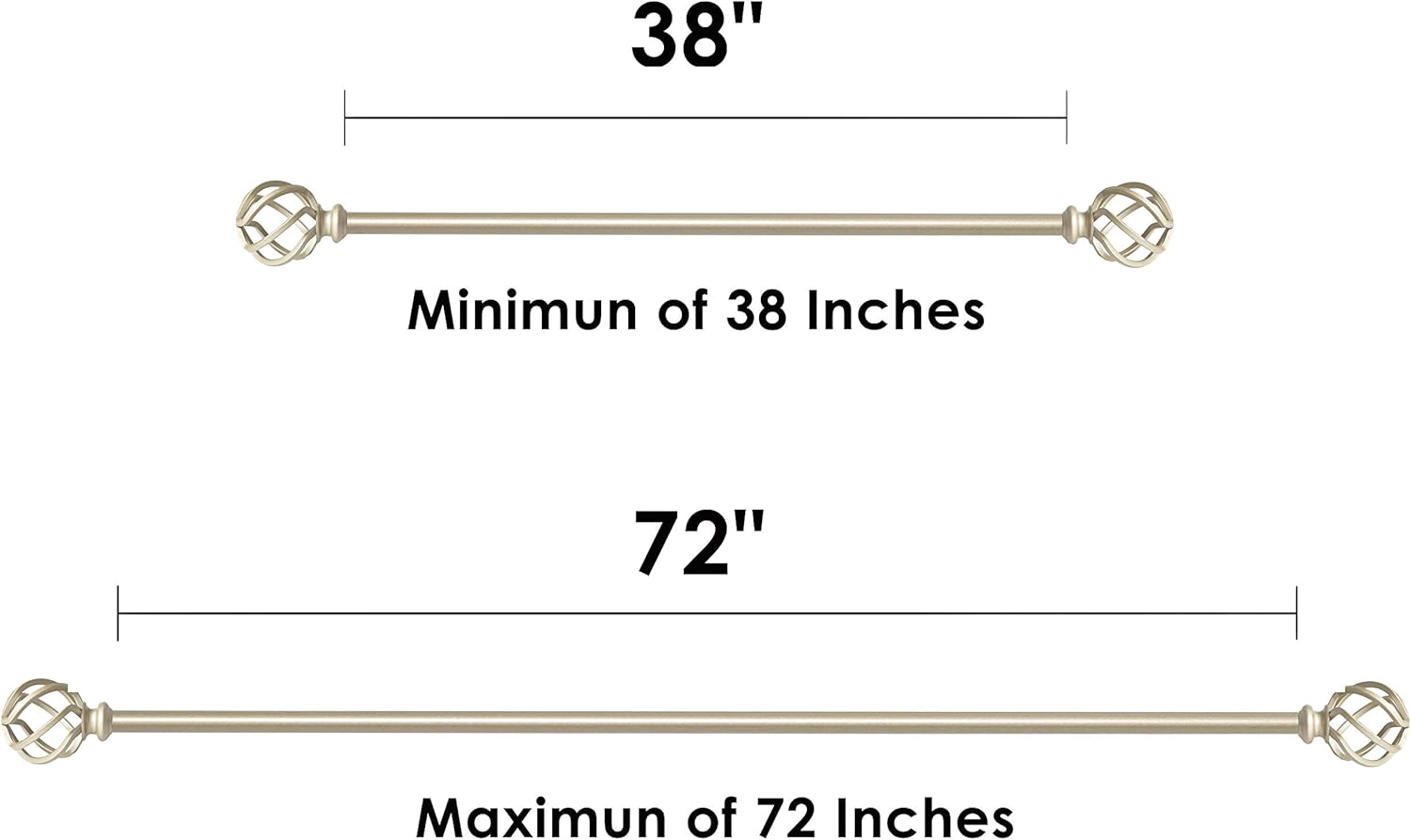 QITERI Curtain Rod 38"-72" for windows 2 Pack with Twisting Cage Finials , 3/4" Adjustable Single Window Rod 38"-72" with Twisting Cage Finials,Black Drapery Rod of Window Treatment,2 Pack: Home Improvement