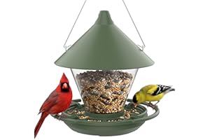 Kingsyard Wild Bird Feeder for Outdoors Hanging, No-Waste Tray with Seed Guard & Circular Perch, Garden Yard for Cardinal Fin