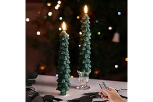 Eywamage Green Christmas Tree Taper Candles with Remote, Real Wax Flickering Flameless LED Candlesticks Set of 2