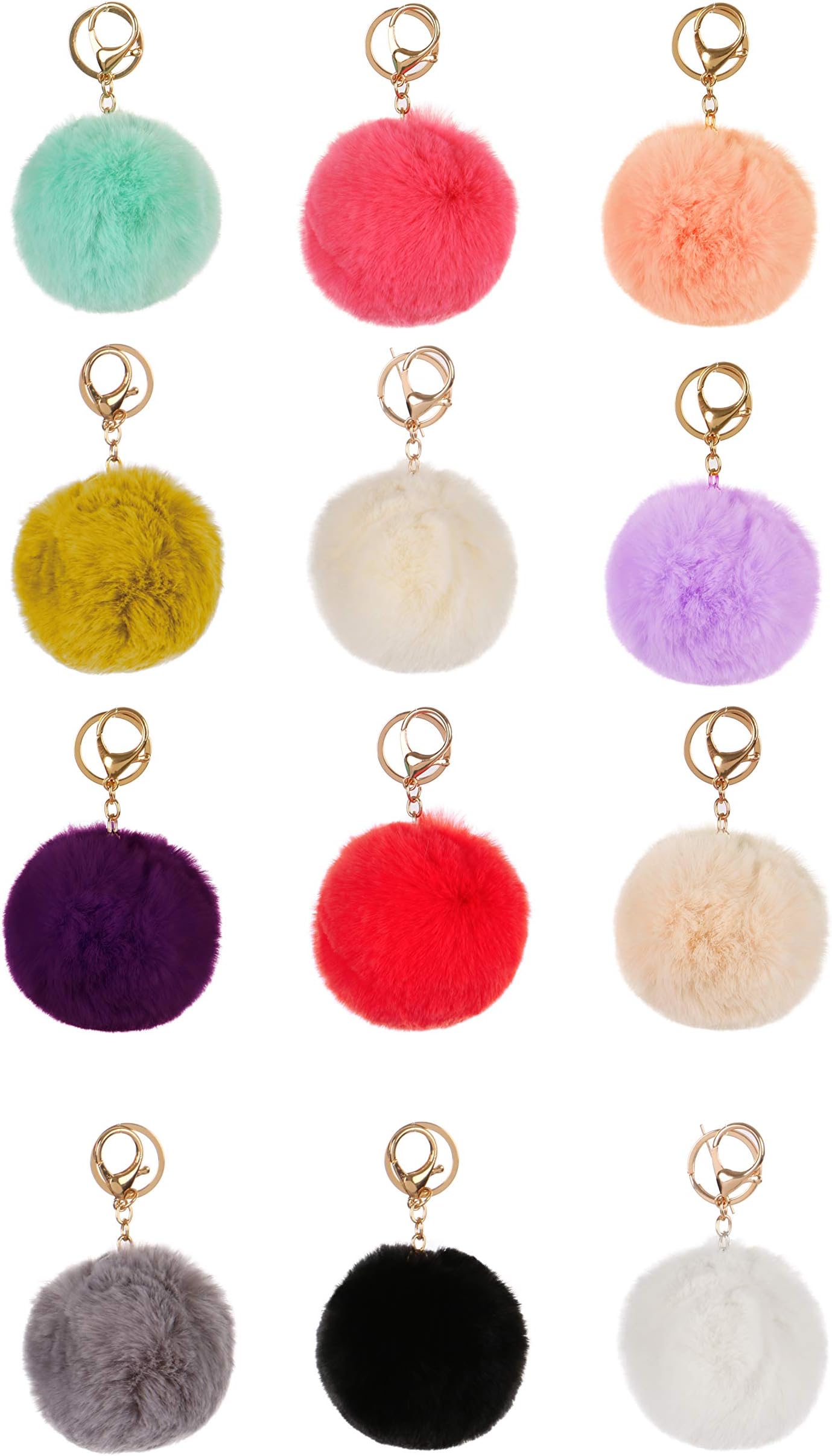 RufnTop 6 PCS PomPom KeyChain Gold Ring Hand bag Accessories(6 PCS PASTEL MIX2)