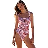BERLOOK Women's Retro Floral Drawstring Ruched One-Piece Swimsuit Monokini