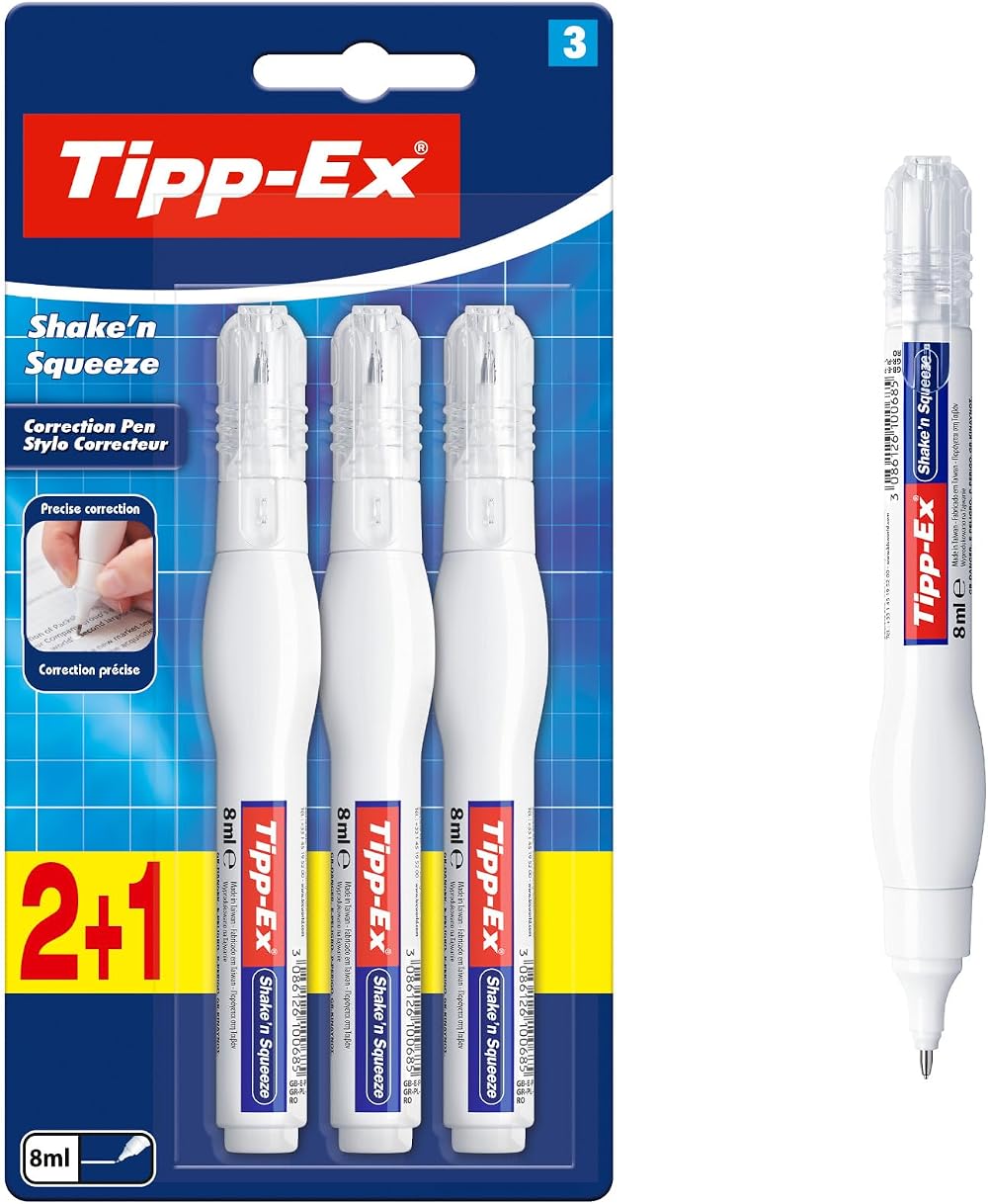 BIC Tipp-Ex Shake'n Squeeze Correction Pens 8ml Pack of 3 White