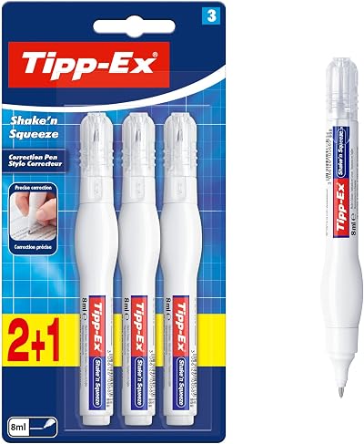 BIC Tipp-Ex Shake'n Squeeze Correction Pens 8ml Pack of 3 White