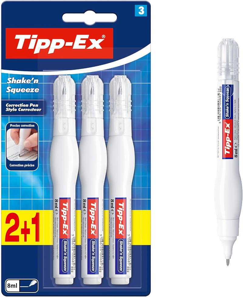 BIC Tipp-Ex Shake'n Squeeze Correction Pens 8ml Pack of 3 White
