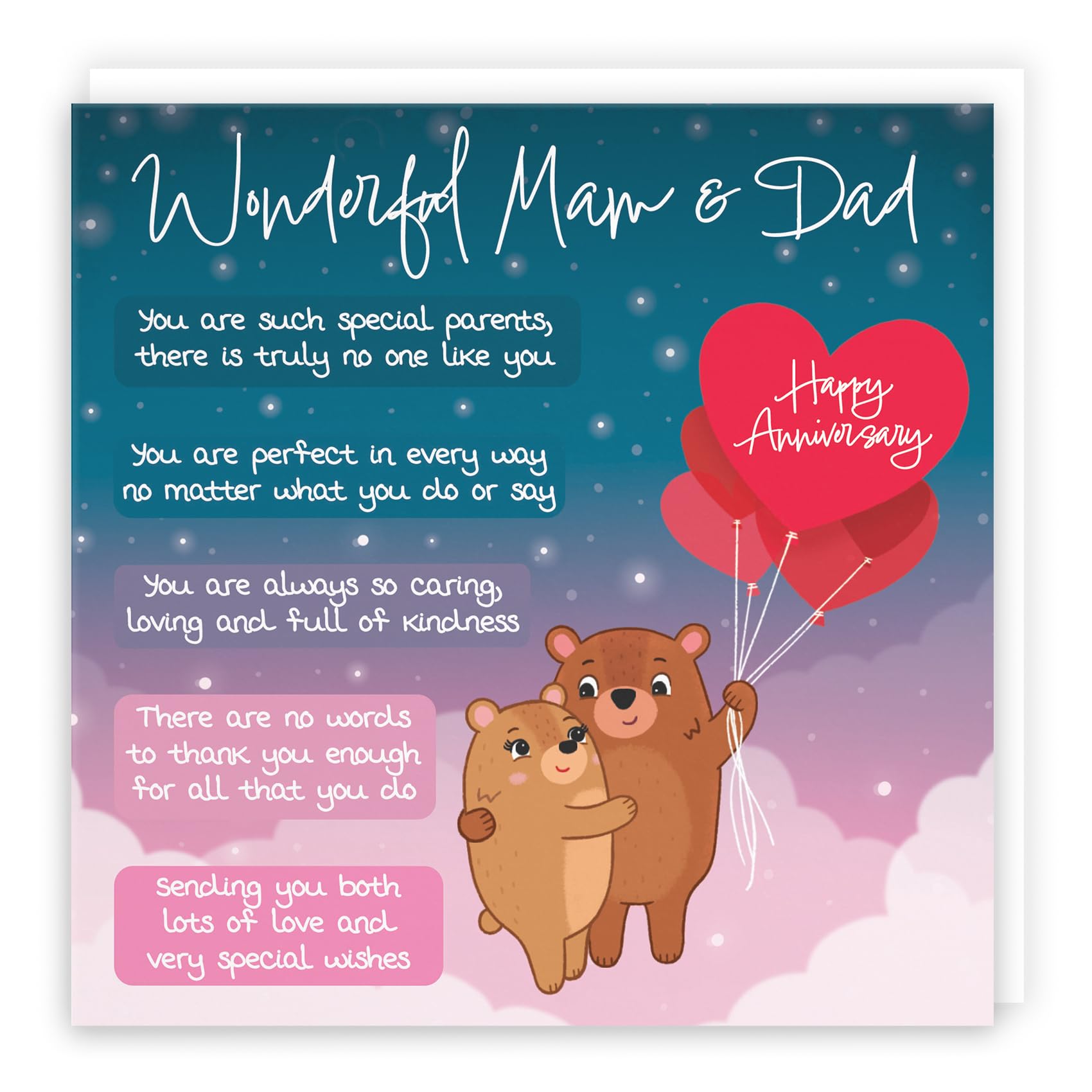 Hunts England - Mam And Dad Poem Anniversary Card - Starry Night - Cute Bears - Verse Anniversary Card For Mam And Dad - Happy Anniversary Card For Parents