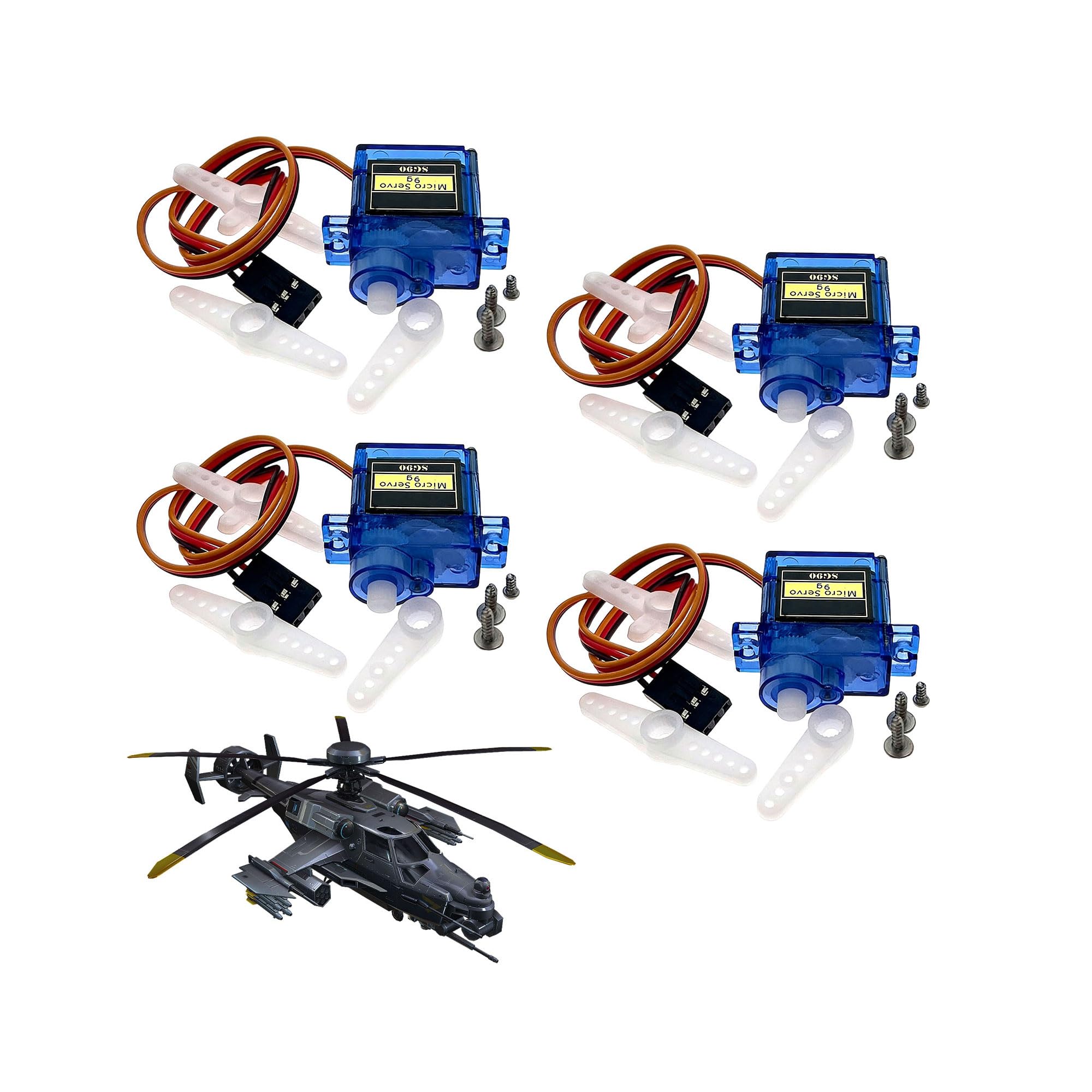 SG90 Servo Motors,4 Pcs SG90 9G Micro Servo Motor, Micro Servos for Rc Toys Robot Arm Helicopter Airplane Remote Control,Metal Geared Motor Kit,Compatible with Arduino