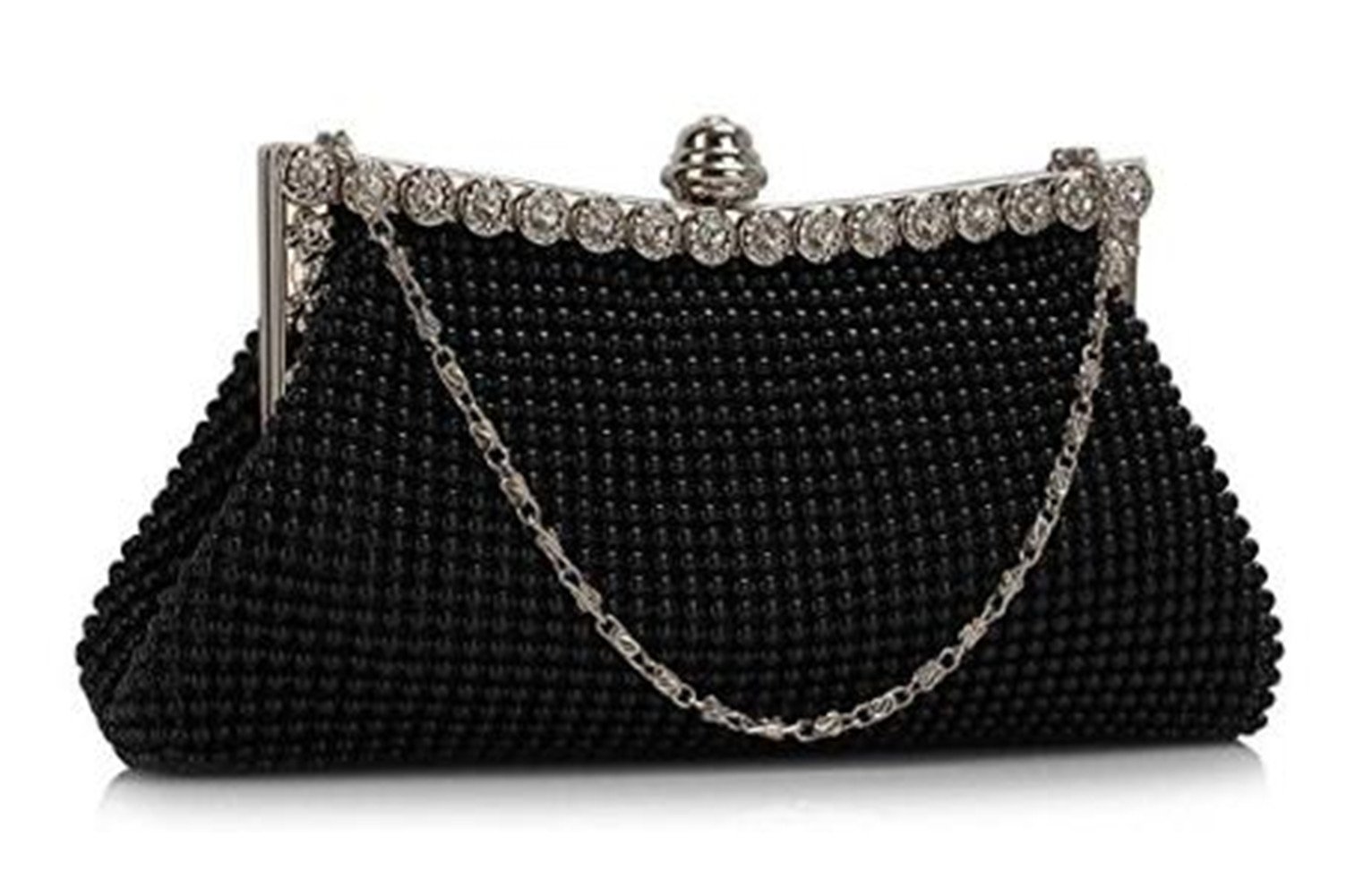 ele ELEOPTION Womens Beautiful Sparkly Crystal Satin Evening Party Clutch Bag Wedding Handbag for Ladies (Black)