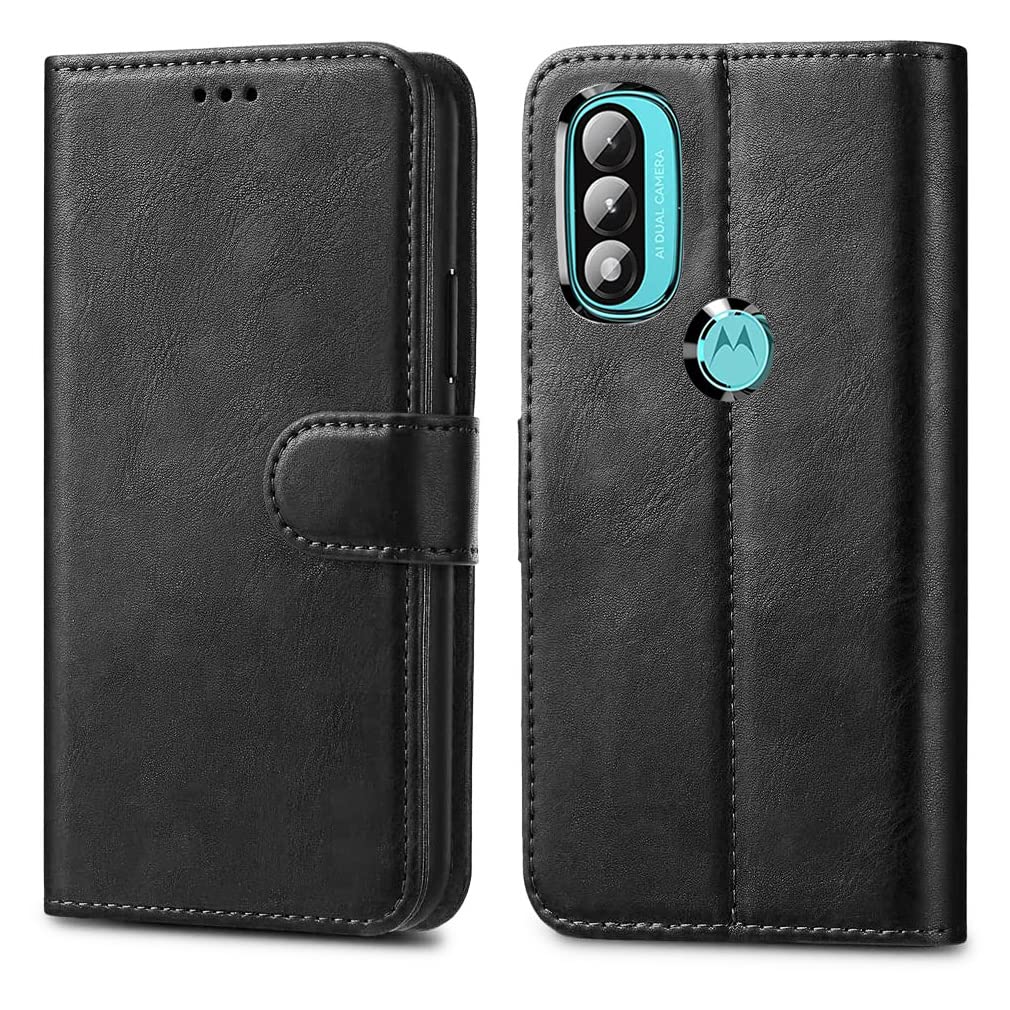 GAPlus PU Leather Flip Cover Wallet Case For Motorola Moto E20 E30 E40 Card Holder Magnetic Kickstand Black