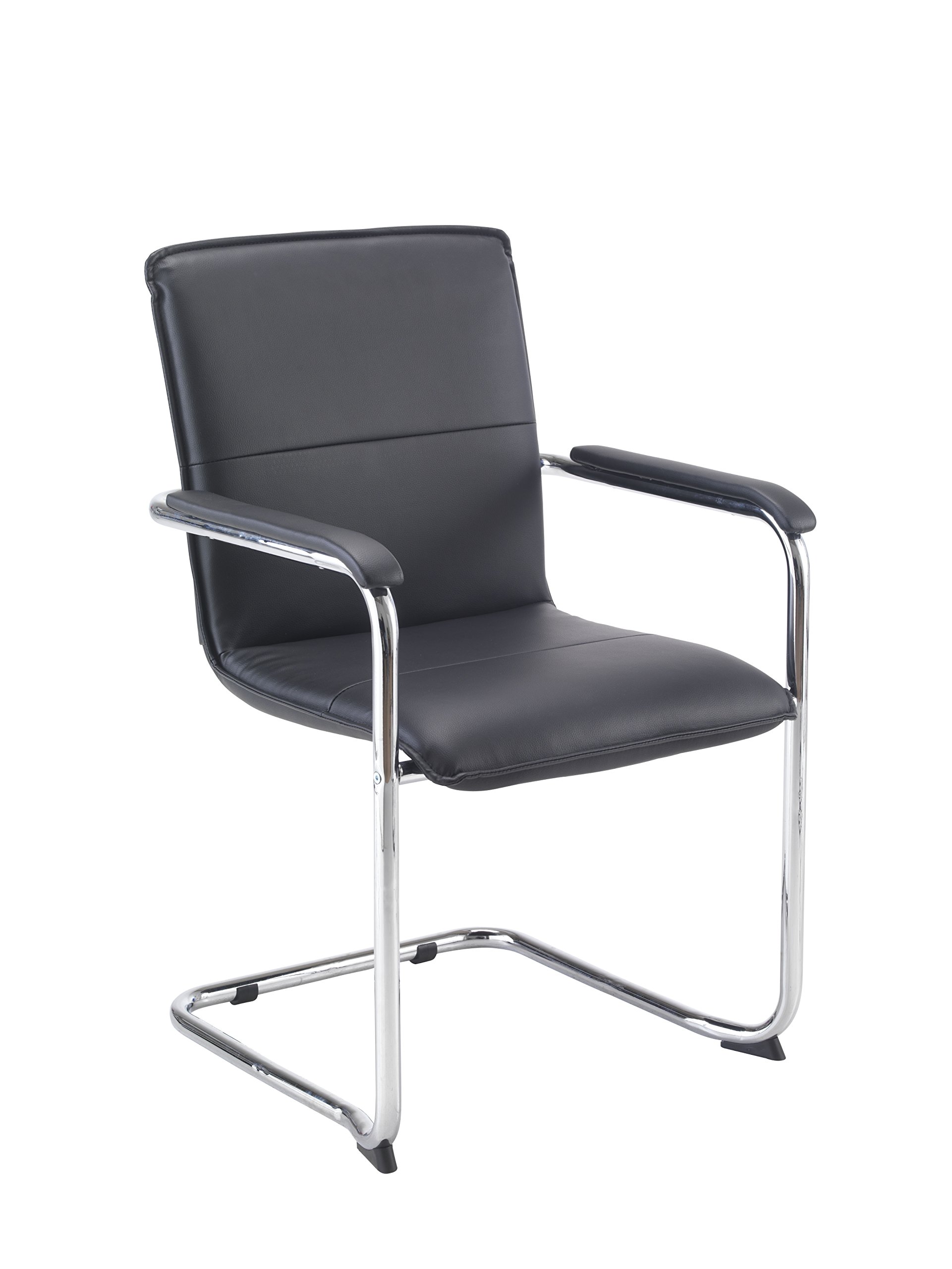 Office Hippo Cantilever Office Visitor Chair With Arms, For Meeting Rooms, Boardrooms or the Home Offfice , Chrome Cantilever Frame, PU Leather, Black, Pack of 2