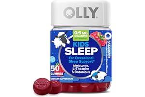 OLLY Kids Sleep Gummy, 0.5mg Melatonin, L Theanine, Chamomile, and Lemon Balm, Childrens Chewable Supplement, Raspberry - 50 Count