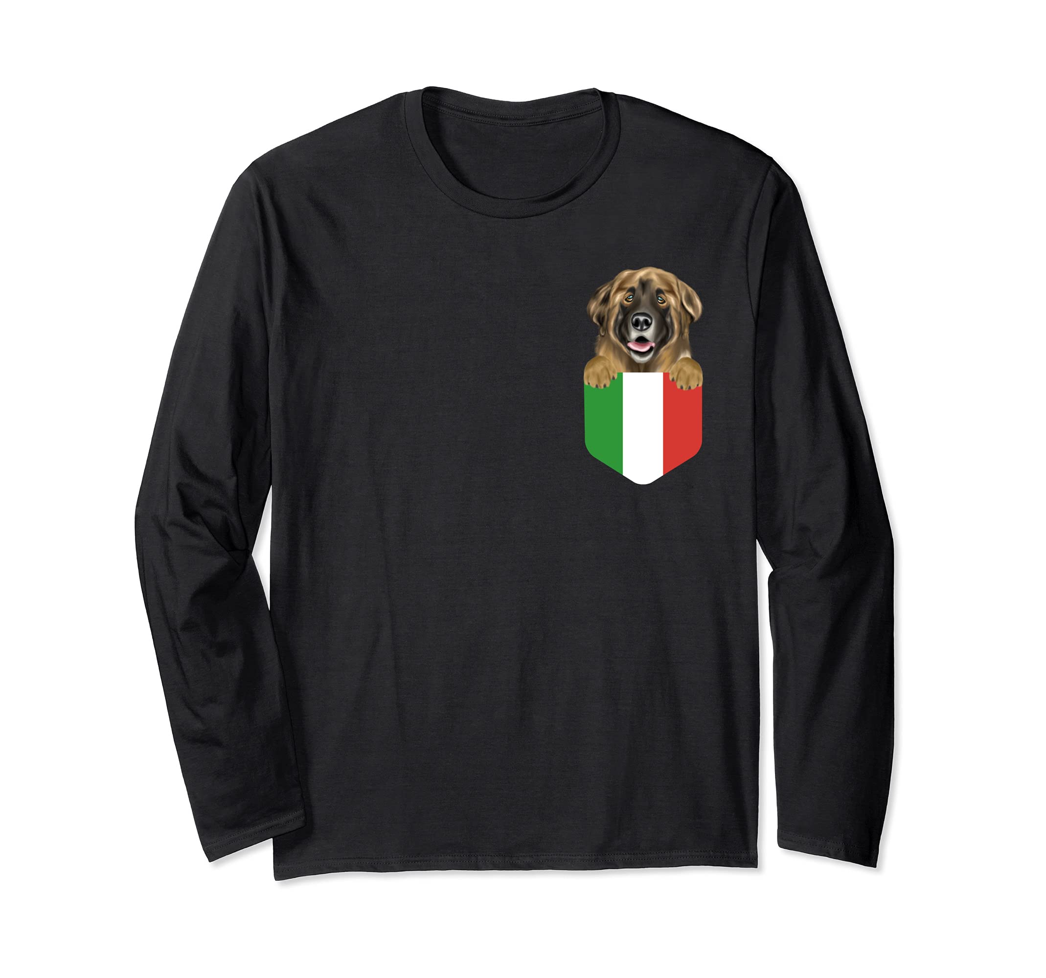 Italy Flag Leonberger Dog In Pocket Long Sleeve T-Shirt