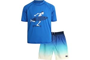 Big Chill Boys' Rash Guard Set - 2 Piece UPF 50+ Sun Protection Swim Shirt and Bathing Suit (4-14)