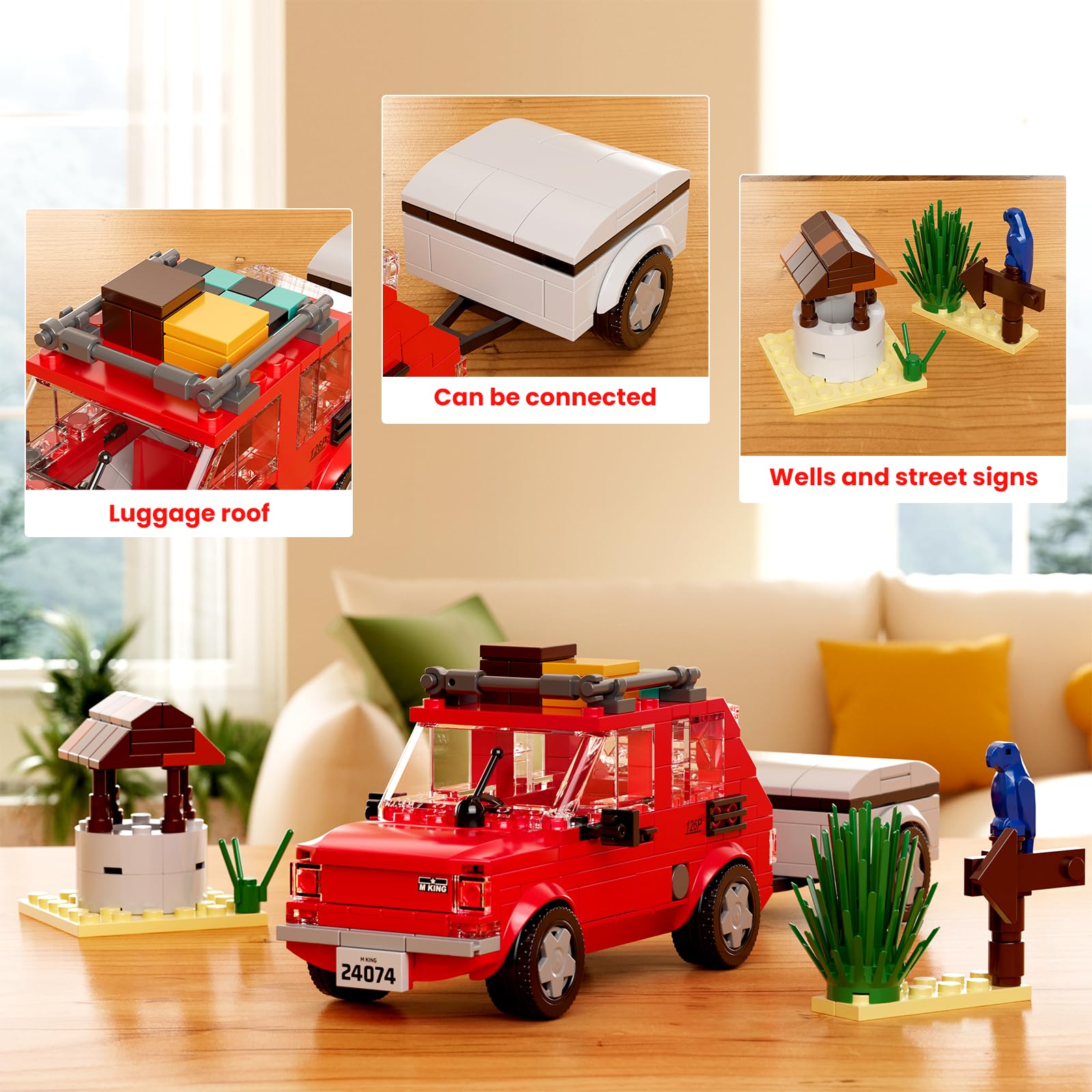 Mould King 24074 Wohnmobil Spielzeug Klemmbausteine 126P Camper Wohnmobil Modellauto Bausteine mit Camping Van Bausatz Kompatibel mit Andere Marken(393 Teile) 3