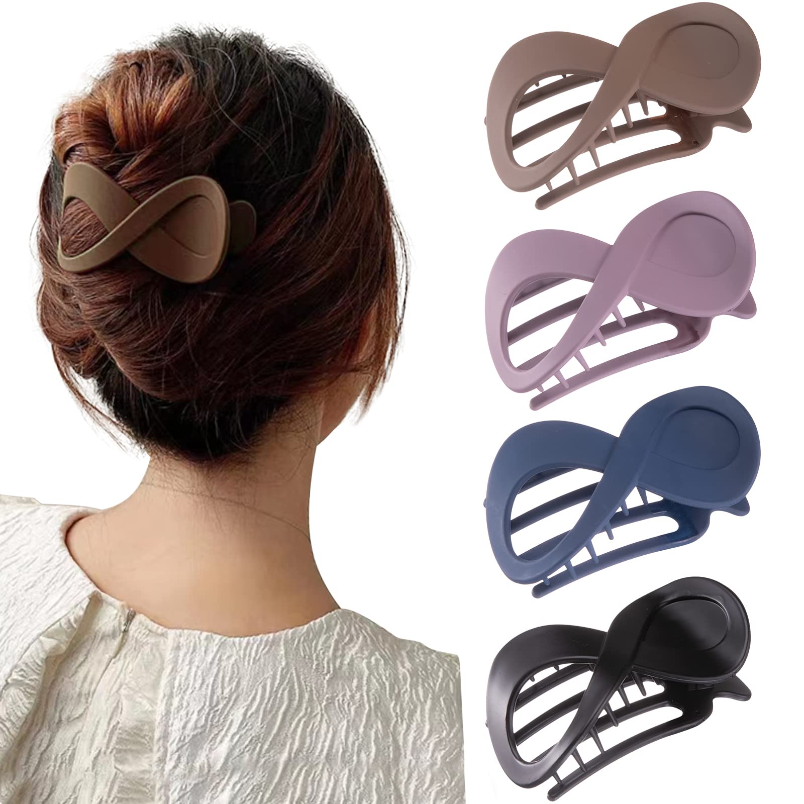 Kavya 4 Pcs Flat Hair Claw Clips for Thick Hair Women, Non-Slip Black Hair Clips Large Claw Clip, Hair Accessories for Women and Girls