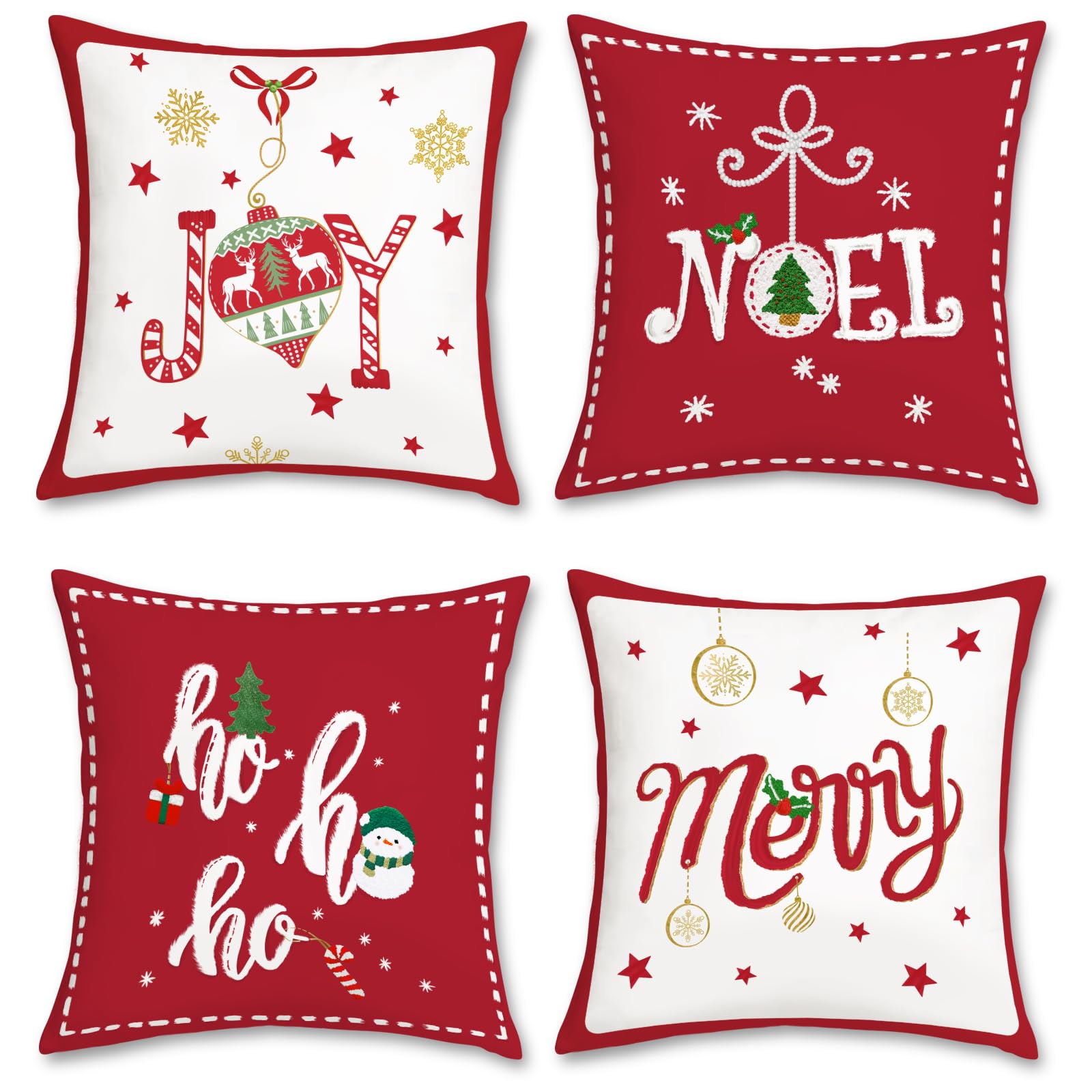 Bonhause Red Christmas Cushion Covers 45 x 45 cm Xmas Hoho Joy Decorative Throw Pillow Covers Soft Velvet Pillowcases for Sofa Bed Home Xmas Holiday Decor Set of 4 — image 1