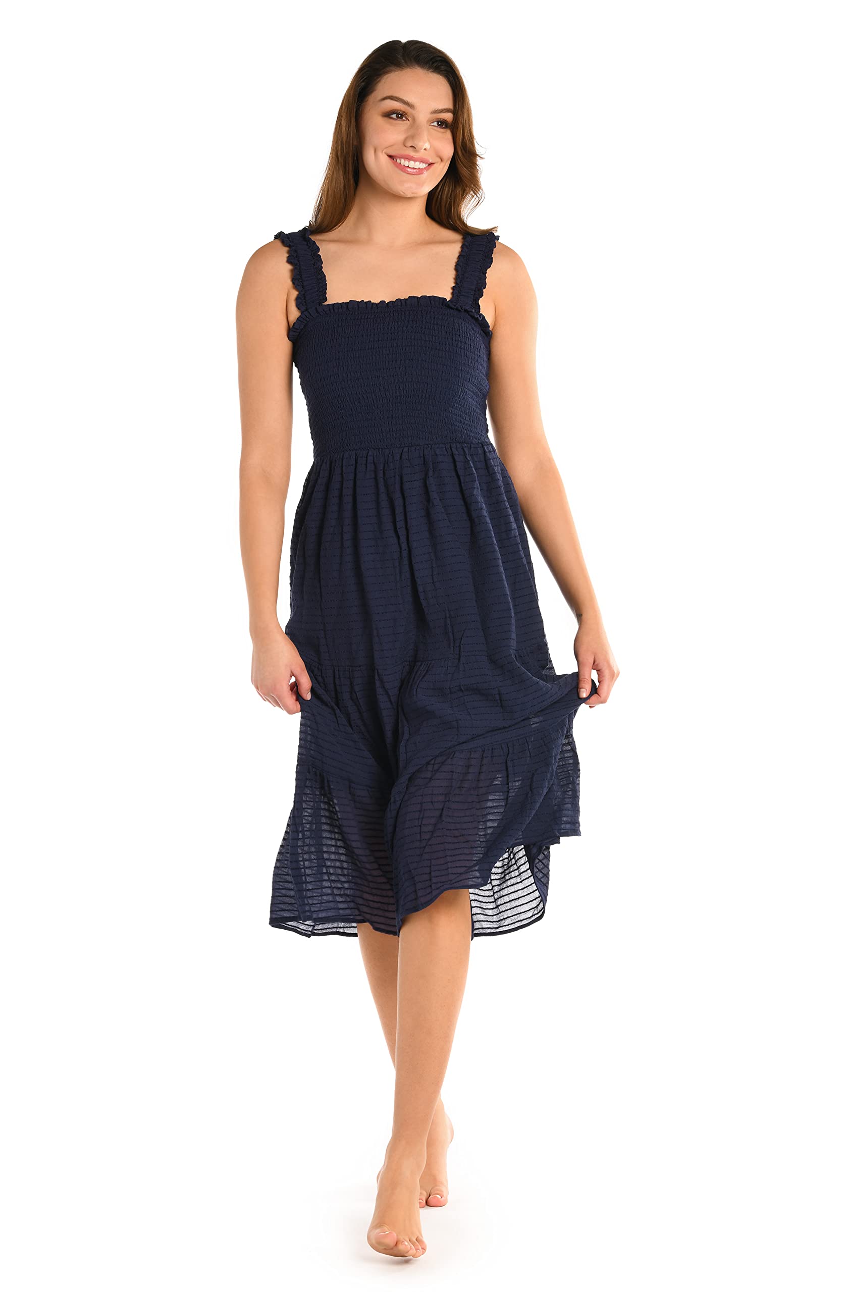 La Blanca Women’s Midi Dress Swimsuit Cover Up, Indigo//Shadow Stripe, Large