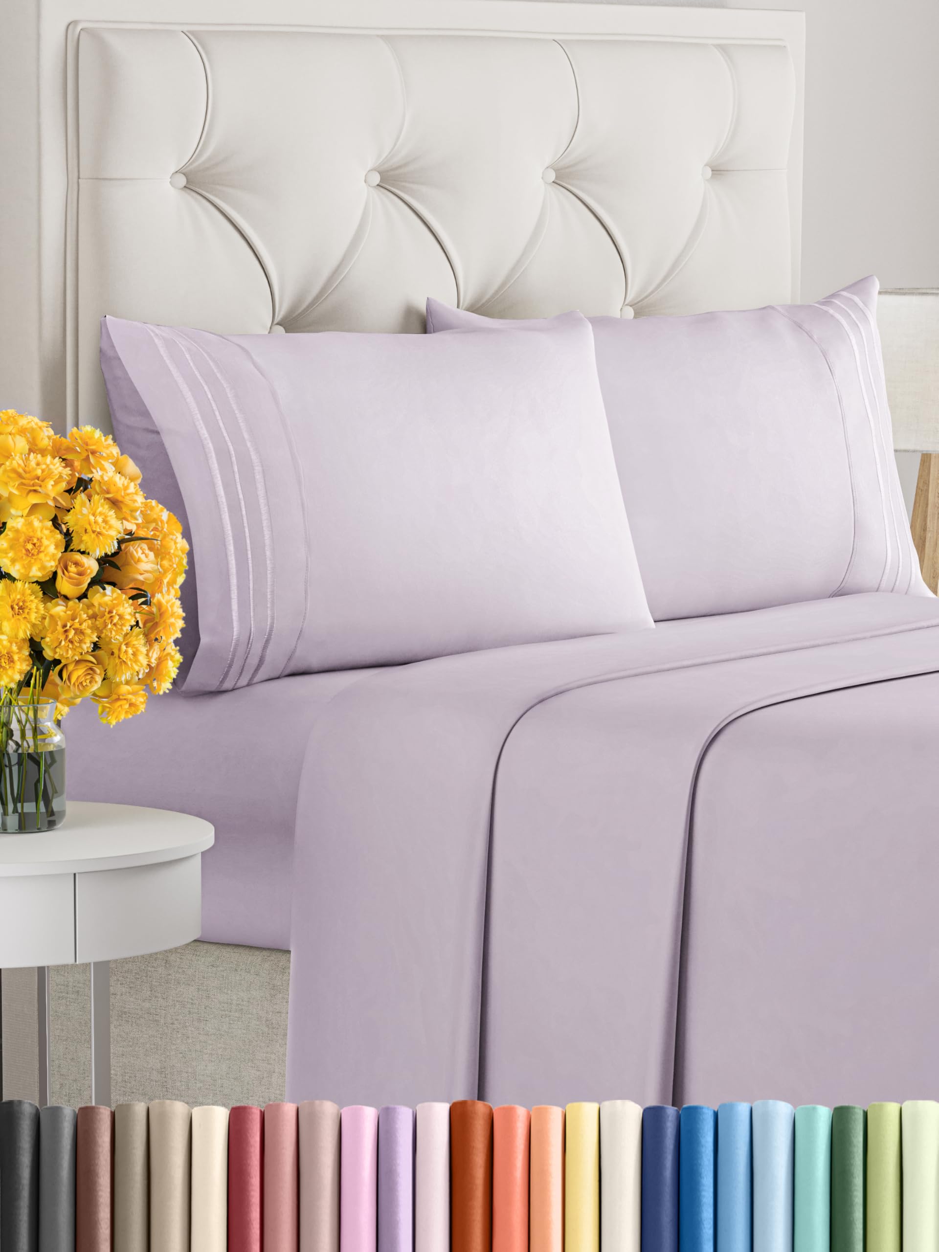 Photo 1 of Full Size 4 Piece Sheet Set - Extra Soft, Breathable & Cooling Sheets - Hotel Luxury Durable Bed Sheets for Women & Men - Deep Pockets, Easy-Fit & Wrinkle-Free Sheets - Light Lilac Oeko-Tex Bed Sheets