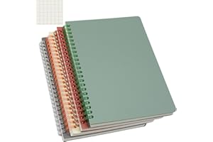 Yansanido Spiral Notebook, 4 Pcs A5 Thick Plastic Hardcover Graph Paper 4 Color 80 Sheets -160 Pages Journals for Study and Notes (Grid-4pcs Wine Red,Brown,Green,ivory, A5)