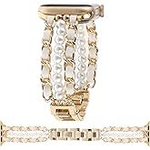 REALSIGN Pearl Beaded Bracelet Compatible with Apple Watch Bands 38 40 41mm 42 44 45 46 49mm,Stylish Jewelry Wristband Metal Cuban Chain Cute Strap for iWatch Series 11 10 9 8 7 6 5 4 3 SE Ultra 3 2 1 Women