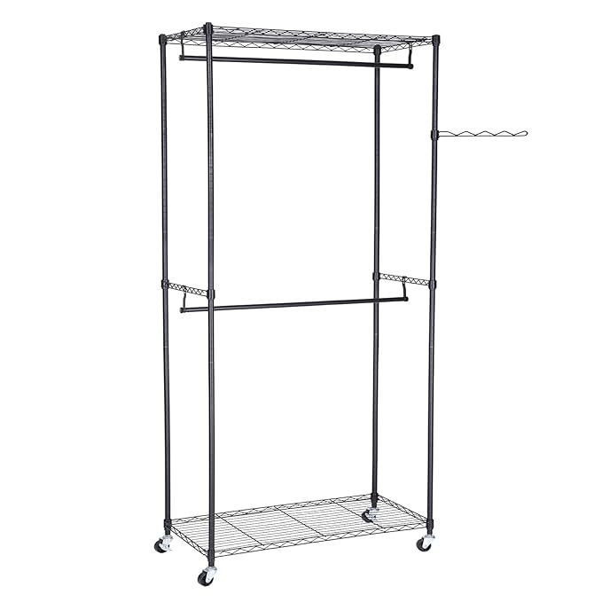 SONGMICS Perchero Metálico, Barras para Colgar Ropa, Estantes Ajustables, con 4 Ruedas, Clasificador de Almacenamiento, 90 x 45 x 200 cm Negro LGR60P