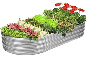 Rakukiri Raised Garden Bed Galvanized Planter Box Outdoor, 5ft Oval Large Rot-Resistant Metal Garden Bed Planter for Vegetables Flower Herb (Silver)