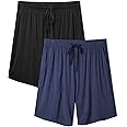 DAVID ARCHY Mens Pajama Shorts Bamboo Rayon Sleep Shorts Soft Comfy Breathable Lounge Pants with Pockets 2 Pack