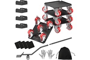 LOYAL TIGER Heavy Duty 1500LBS Furniture Dolly & Movers with 5X 360° Wheels - Carbon Steel Panel & Non-Slip Casters, Includes Lifter Jacks, Gliders for Sofa, Refrigerator (5.4 Inch, Red)