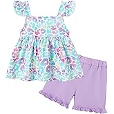 YUEMION Toddler Girl Clothes, 2Pcs Baby Girl Summer Outfits Ruffle Sleeveless Shirts Floral Tops + Shorts Clothing Set 1-5T