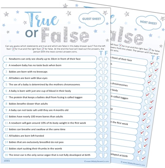 True or False Baby Shower Quiz Game Blue Amazon.co.uk Toys & Games
