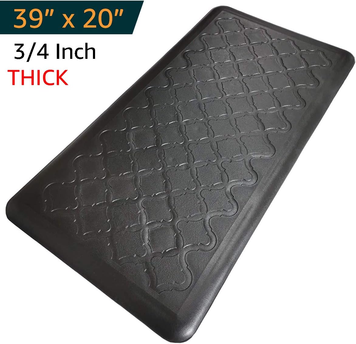 39"x20" Premium Anti-Fatigue Comfort Mat, Extra Support and Thick, Non-Slip & All-Purpose Comfort - For Kitchen, Office Standing Desk (39x20: Black)