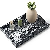 Zilukar Real Natural Marble Tray for Bathroom, Vanity, Kitchen and Desktop, Rectangle Genuine Marble Stone Tray for Jewelry, Cosmetics, Candles, Lotion, Perfume and Home Decor (Black)