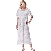 Keyocean Women Nightgowns, Soft 100% Cotton Lightweight Short Sleeve Night-dresses for Ladies