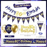 DearLives Navy Blue Gold 80th Birthday Decorations Party Banner Balloons view 2
