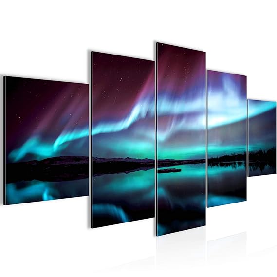 Bilder Polarlicht Wandbild 200 x 100 cm Vlies - Leinwand Bild XXL Format Wandbilder Wohnzimmer Wohnung Deko Kunstdrucke Blau 