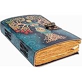 Blank Spell Book Of Shadows Journal With Lock Clasp Prop Vintage Handmade Leather Diary Embossed Prayer Pagan Antique Witchcraft Supplies Wiccan Notebook Daily Witch Gifts Mystic Greek Mythology Goddess (7x5)