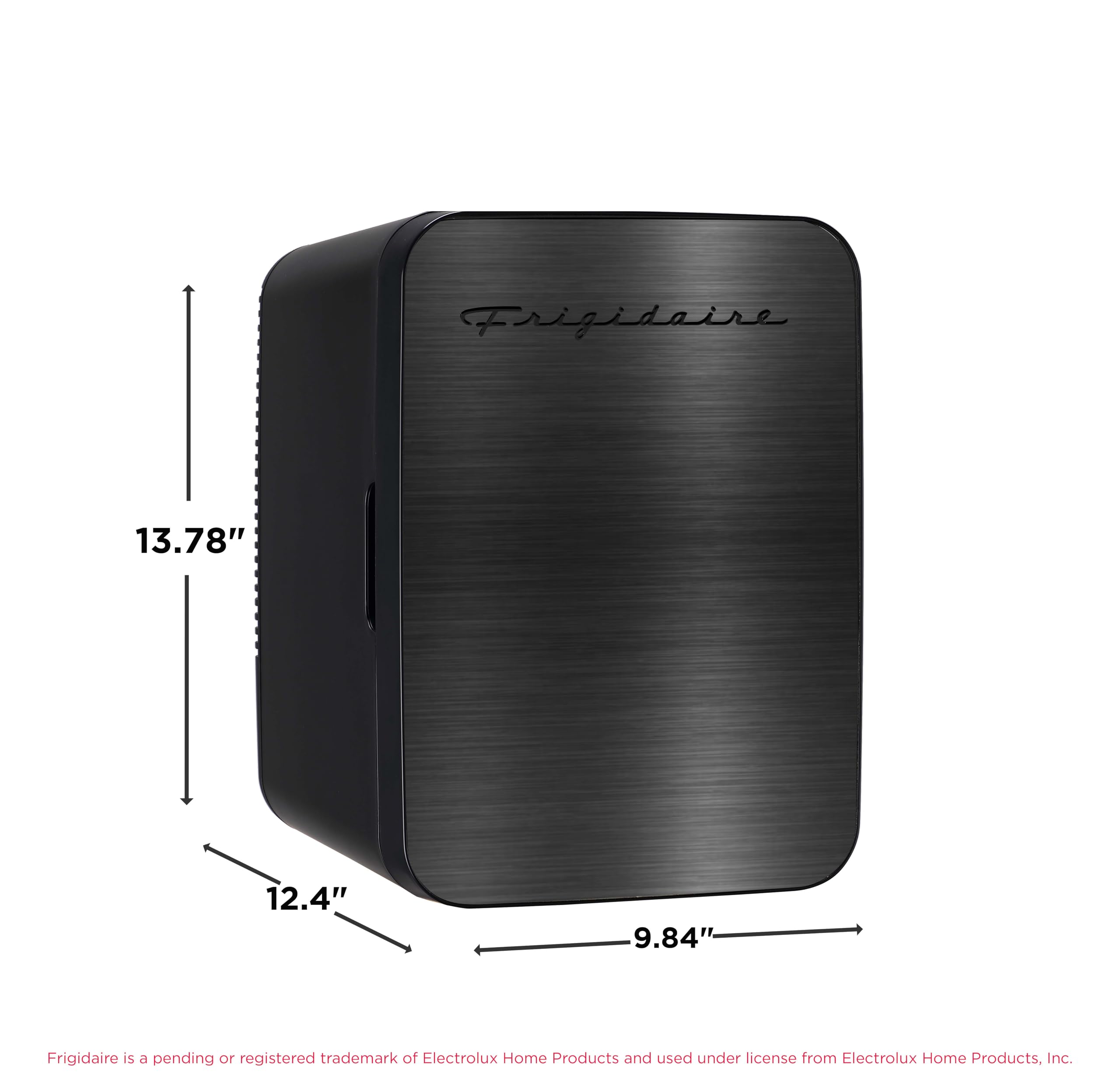 Frigidaire Mini Personal Fridge Cooler, Countertop, Holds Up to 10L/15 Cans, Brushed Black Stainless Rugged Design, Portable for Skincare, Makeup, Car, Office, Bedroom, Dorm Room, or Cabin