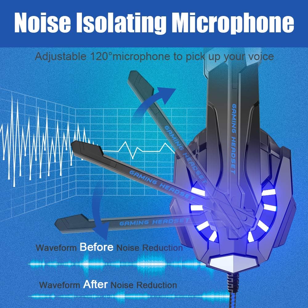 BENGOO G9000 Stereo Gaming Headset for PS4, PC, Xbox One Controller, Noise Cancelling Over Ear Headphones with Mic, LED Light, Bass Surround, Soft Memory Earmuffs for Laptop Mac Nintendo PS3 Games: Computers & Accessories